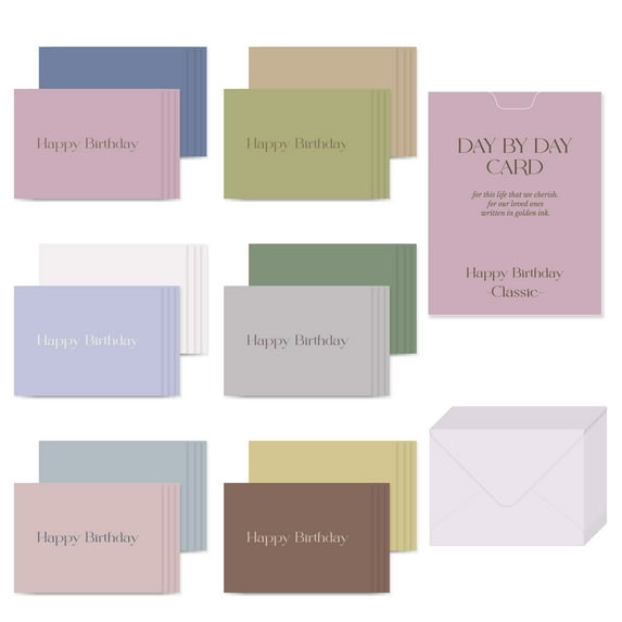Monolike Day by Day Card, 108 Happy Birthday Classic - Mix 48 Mini Single cards, 24 envelopes Package