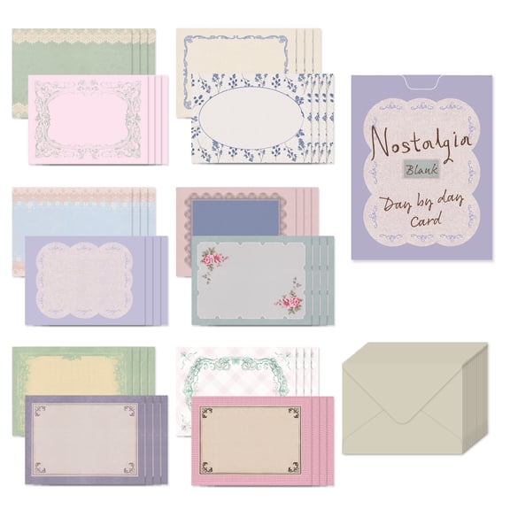 Monolike Day by Day Card, 115 Blank Nostalgia - Mix 48 Mini Single cards, 24 envelopes Package