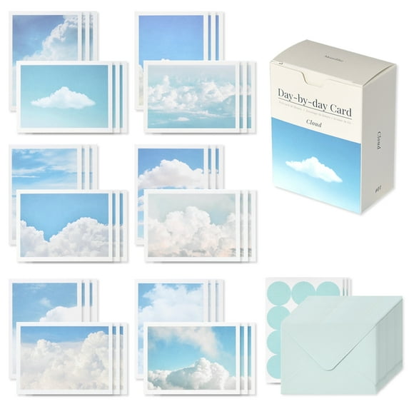 Monolike Day-by-Day Card, Cloud - Mix 36 Mini Single Cards, 36 Envelopes, 36 Stickers Package