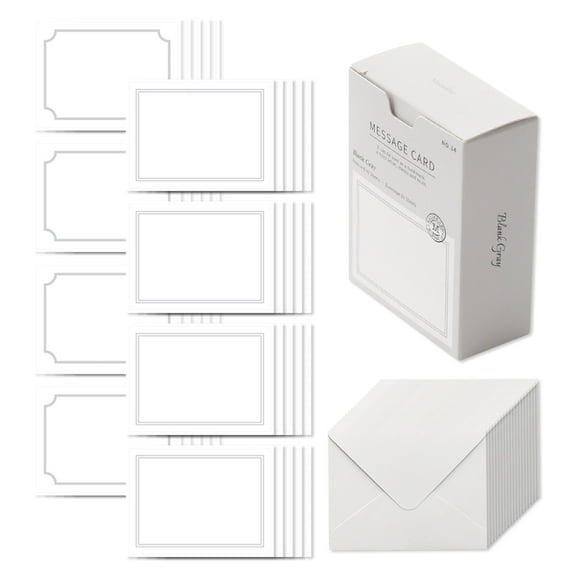 Monolike Message Blank Gray Card - Mix 40 Mini Single Cards, 20 Envelopes Package