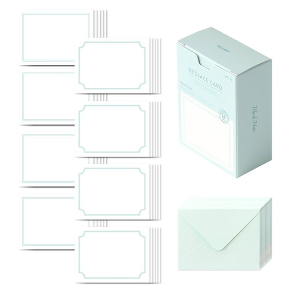Monolike Message Blank Mint Card - Mix 40 Mini Single Cards, 20 Envelopes Package