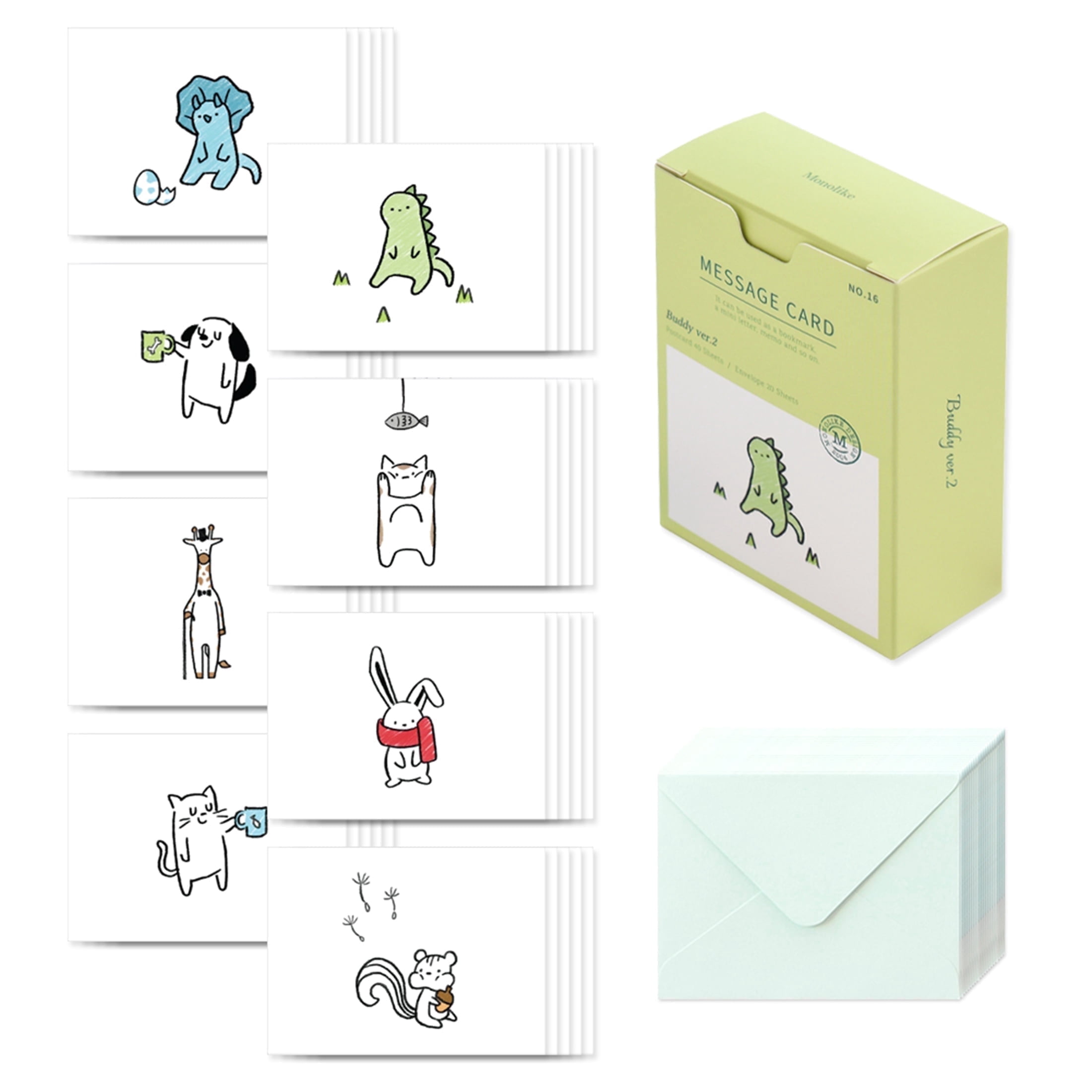 Monolike Message Buddy Ver.2 Card - Mix 40 Mini Single Cards, 20 ...