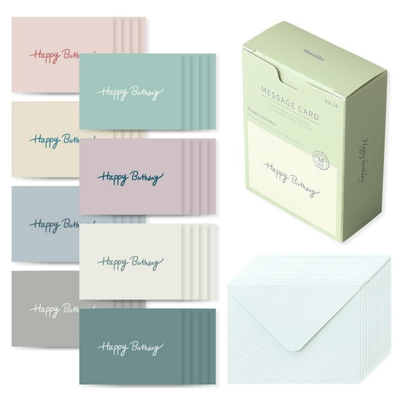 Monolike Message Happy Birthday Card - Mix 40 Mini Single Cards, 20 Envelopes Package