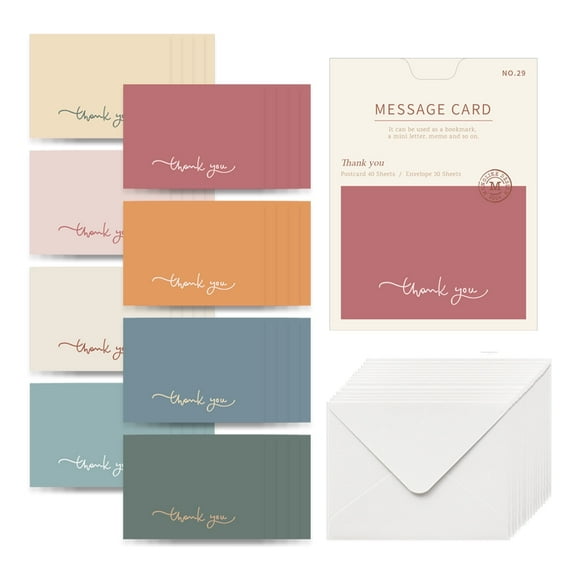 Monolike Message Thank You Card - Mix 40 Mini Single cards, 20 envelopes Package