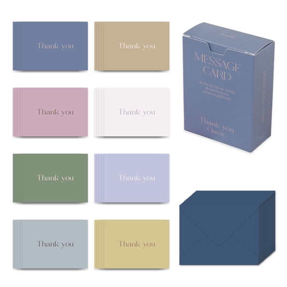 Monolike Message Thank You Classic Card - Mix 40 Mini Single Cards, 20 Envelopes Package