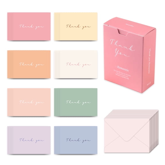 Monolike Message Thank You Romantic Card - Mix 40 Mini Single Cards, 20 Envelopes Package
