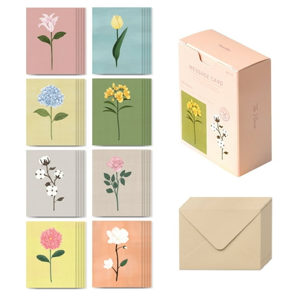 Monolike Message The Flower Card - Mix 40 Mini Single Cards, 20 Envelopes Package