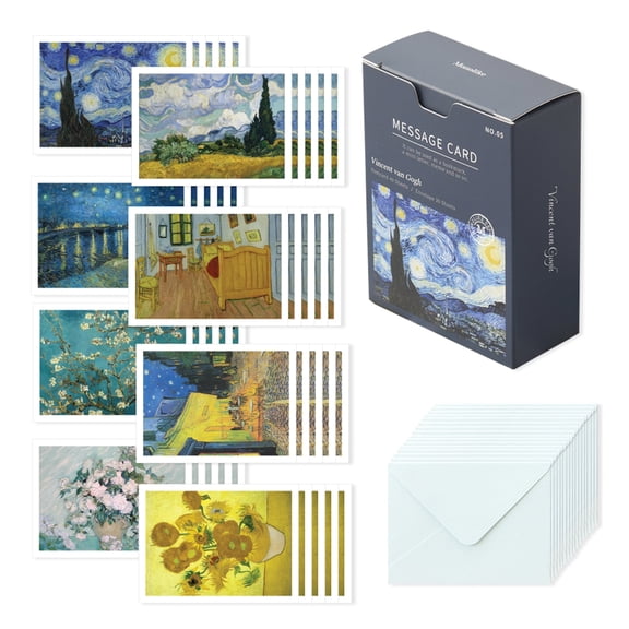 Monolike Message Van Gogh Card - Mix 40 Mini Single Cards, 20 Envelopes Package