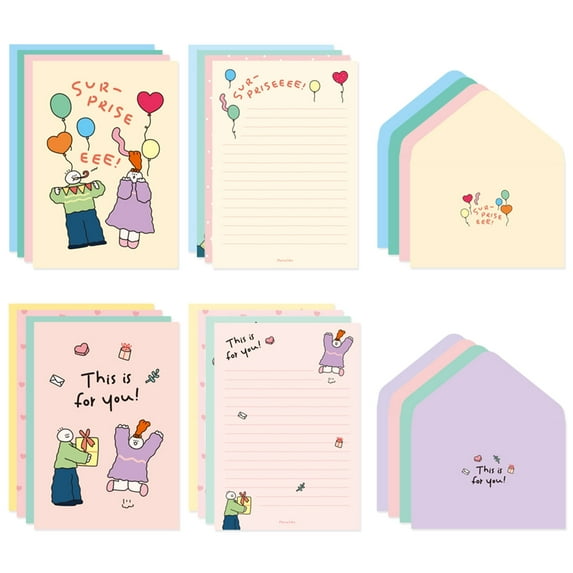 Monolike Olly Molly Birthday Letter Paper and Envelopes Set - 8Type, 32 Letter Paper + 16 Envelopes