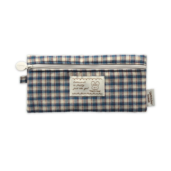 Monolike Unmatched Friends Fabric Check Pencil Case Series. 2, Vintage blue - Pencil Pouch, Portable Pencil Bag, Pencil Case, Office Pouch case, Cushion, Soft, Vintage