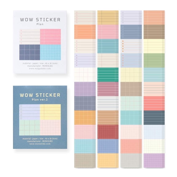 Monolike Wow Sticker Plan ver.1 + ver.2 Set - Mini Size Cute Stickers, Square Stickers