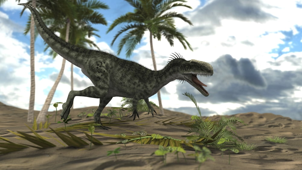 Monolophosaurus dinosaur in a prehistoric environment Canvas Art - Kostyantyn IvanyshenStocktrek Images (38 x 22)