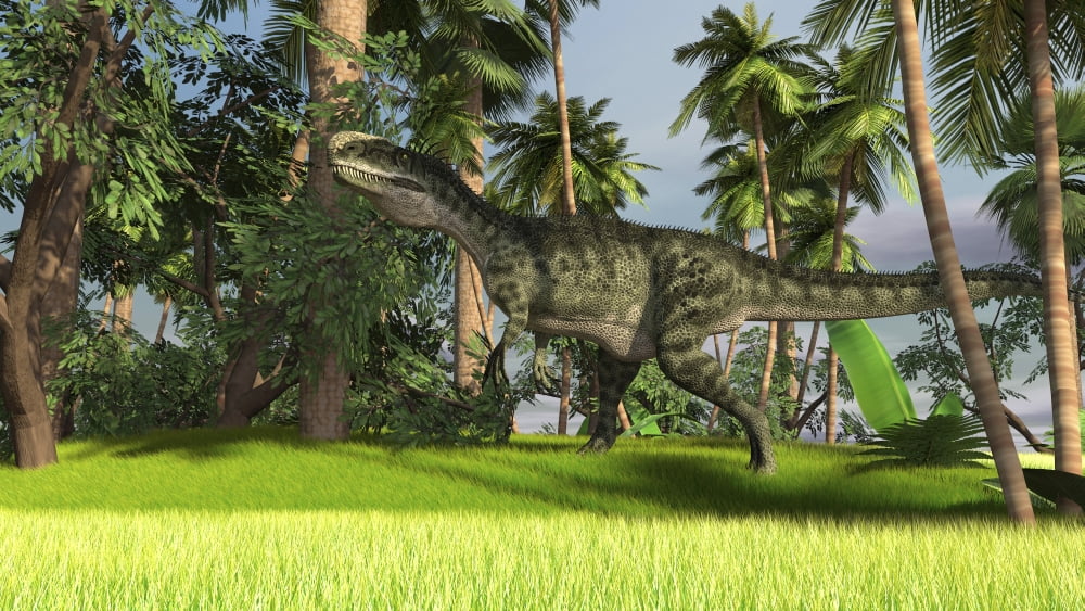 Monolophosaurus in a prehistoric tropical landscape Canvas Art - Kostyantyn IvanyshenStocktrek Images (38 x 22)