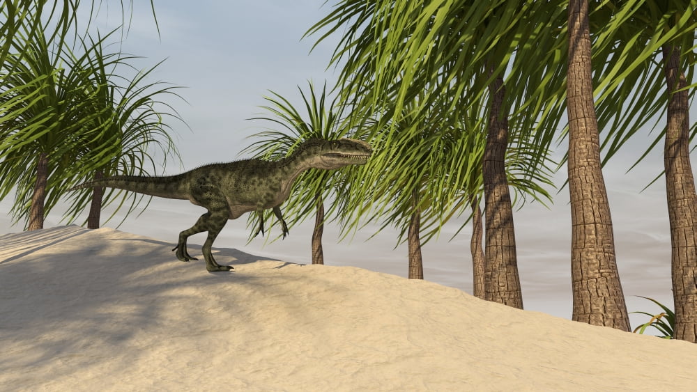 Monolophosaurus in a tropical environment Canvas Art - Kostyantyn IvanyshenStocktrek Images (38 x 22)