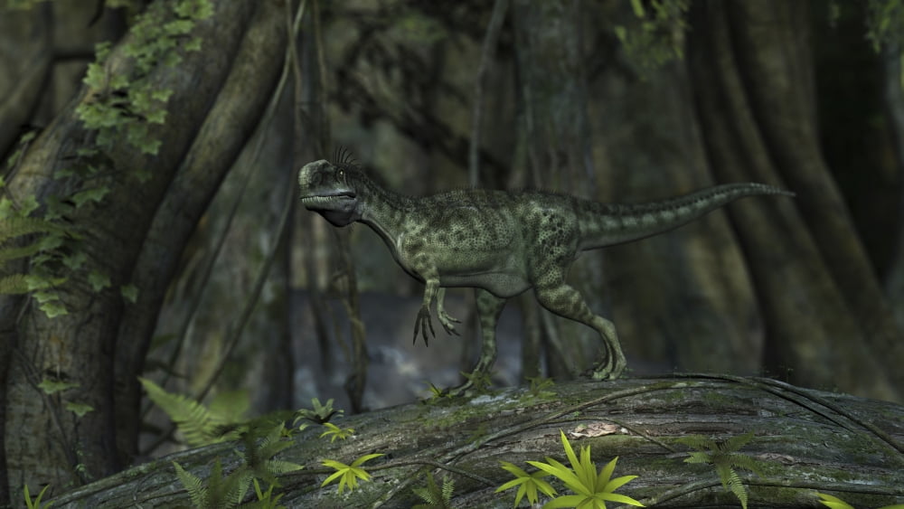 Monolophosaurus in prehistoric woodlands Canvas Art - Kostyantyn IvanyshenStocktrek Images (19 x 11)
