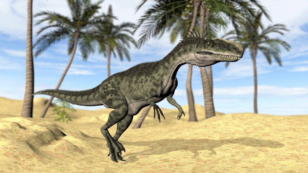 Monolophosaurus walking across a prehistoric landscape Canvas Art - Kostyantyn IvanyshenStocktrek Images (38 x 22)