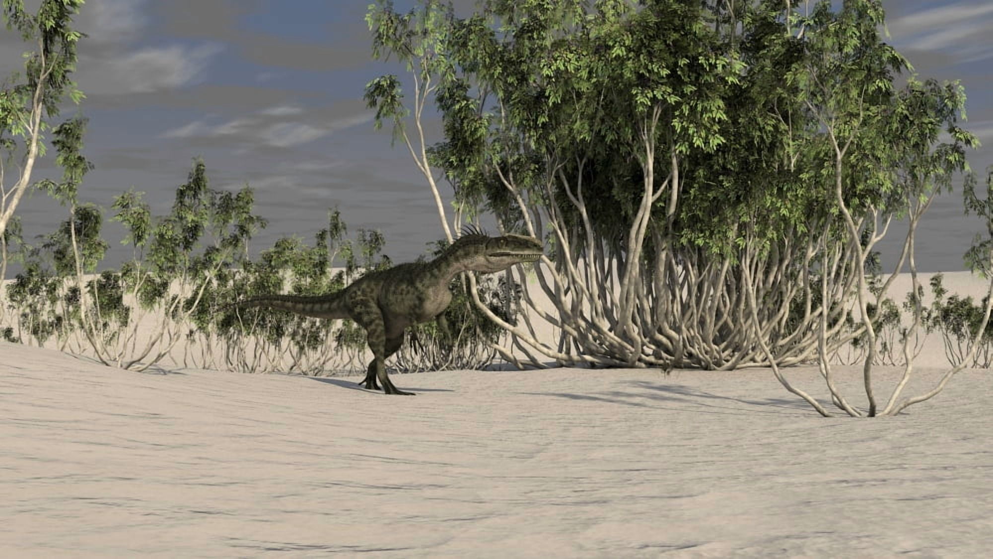 Monolophosaurus walking across an open desert Canvas Art - Kostyantyn IvanyshenStocktrek Images (38 x 22)