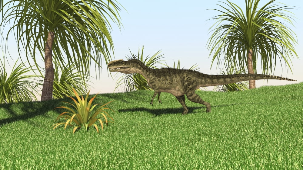 Monolophosaurus walking across an open field Canvas Art - Kostyantyn IvanyshenStocktrek Images (38 x 22)