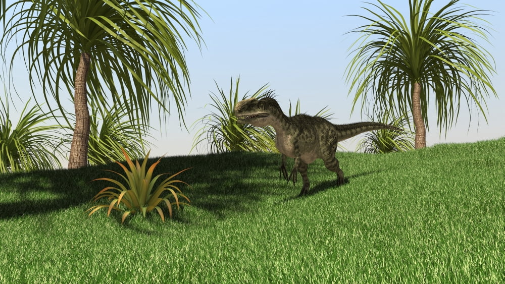 Monolophosaurus walking across an open field Canvas Art - Kostyantyn IvanyshenStocktrek Images (38 x 22)