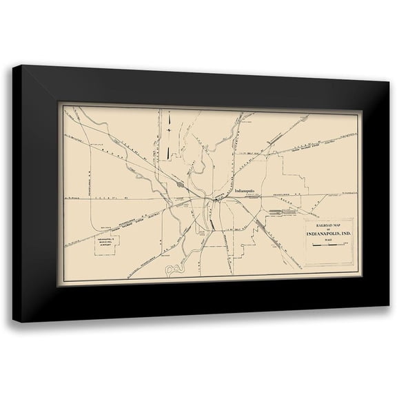 Monon Railway 14x10 Black Modern Framed Museum Art Print Titled - Indianapolis Indiana Railroad Map 1950
