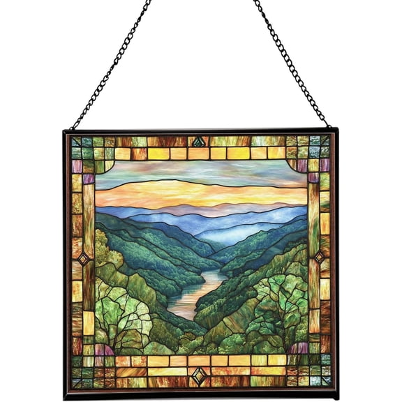 Monongahela National Forest-West Virginia Landscape Stained Glass Suncatcher, Square Window Hanging, Tiffany Style Home Decor, size 8in