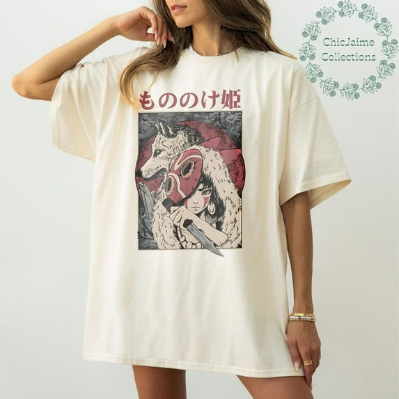 Mononoke Hime Comfort Colors T-shirt, Princess Mononoke, Hayao Miyazaki Shirt,Ivory color,size L