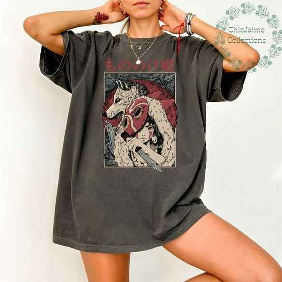 Mononoke Hime Comfort Colors T-shirt, Princess Mononoke, Hayao Miyazaki Shirt,Pepper color,size XL
