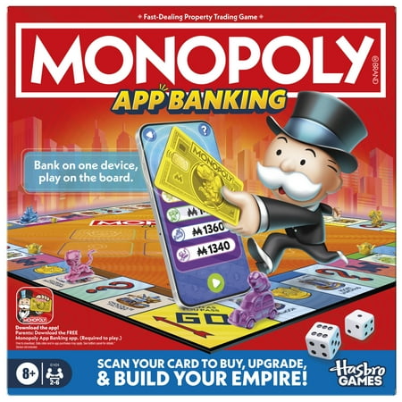 Monopoly App Banking Board Game, App-Enabled Game, Links to Smart Devices, Holiday Gifts for Kids, Ages 8 and up
