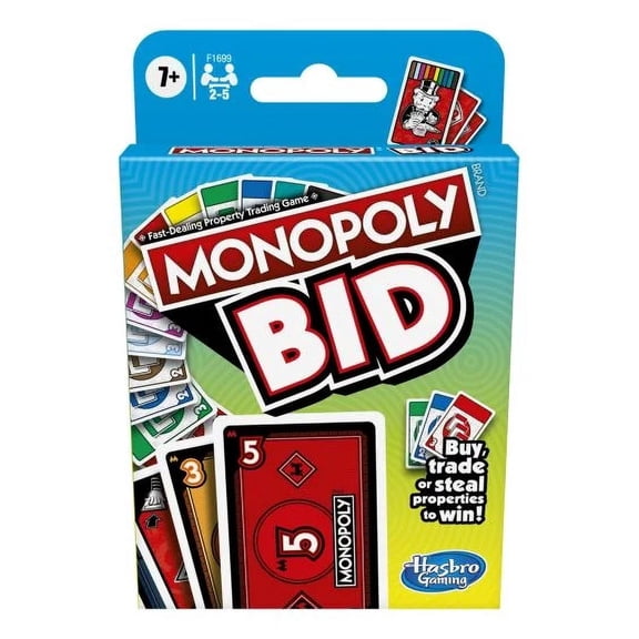 Monopoly Bid Card Game - Buy, Trade or Steal Properties! - Easy To Learn And Quick To Play, 2-5 Players Ages 7+