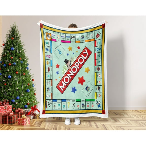 Monopoly Blanket, Board Game Fleece Sherpa Blanket, Mr. Monopoly Blanket, Alec Monopoly Blanket, Kid Blanket, Game Blanket