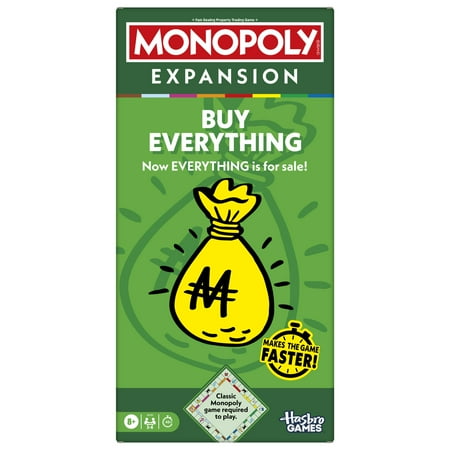Monopoly Buy Everything EXPANSION, Add to Classic Monopoly Board Game, Family Games, Ages 8 and Up, 40 Mins