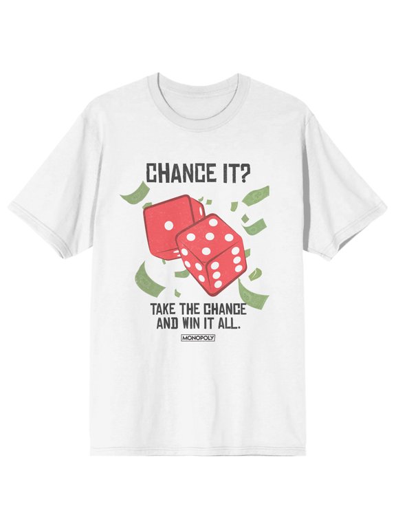 Monopoly Chance It? Adult White Crew Neck Short Sleeve T-shirt-XS