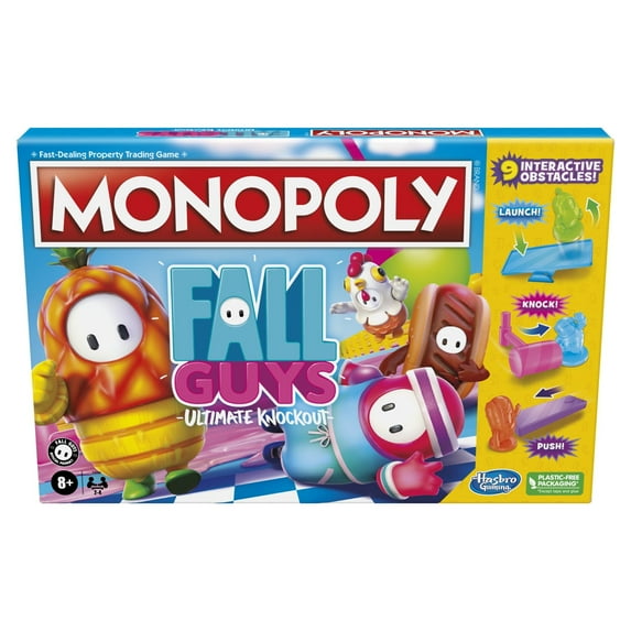 Monopoly Fall Guys Ultimate Knockout Edition Board Game for Players Ages 8 and Up, Dodge Interactive Obstacles