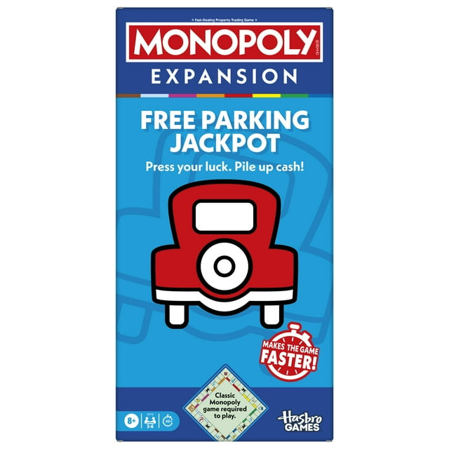 Monopoly Free Parking Jackpot EXPANSION, Add to Classic Monopoly Game for Kids Ages 8 and up, 40 Mins