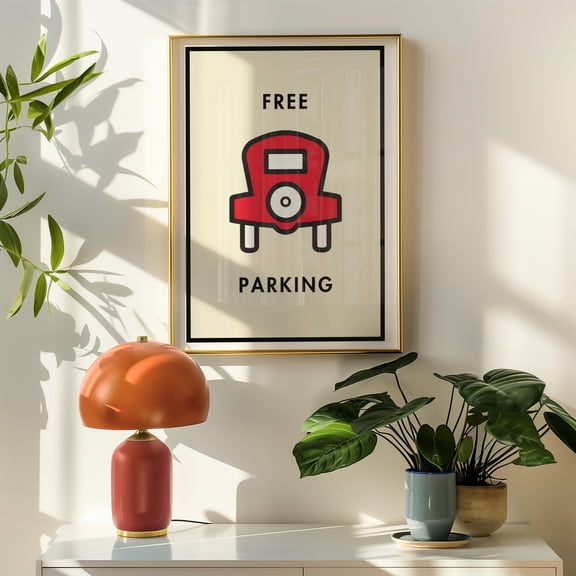 Monopoly Game Poster Funny 'Free Parking' Print Games Room Decor