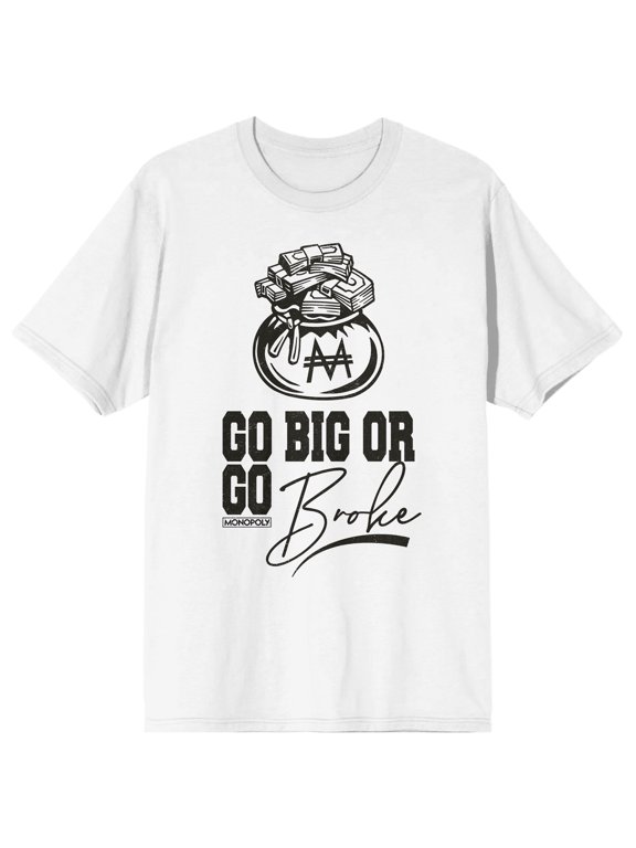 Monopoly Go Big Or Go Broke Adult White Crew Neck Short Sleeve T-shirt-Small