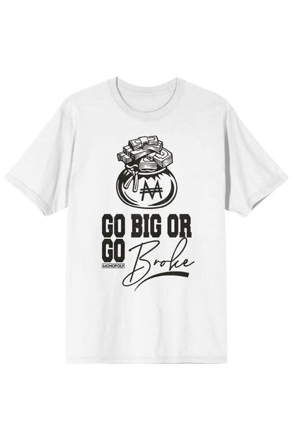 Monopoly Go Big Or Go Broke Adult White Crew Neck Short Sleeve T-shirt-XS