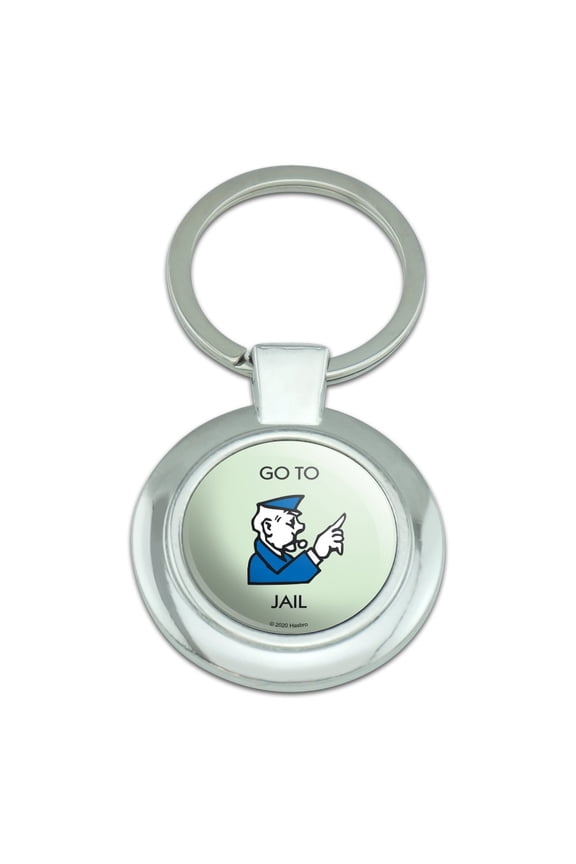 Monopoly Go To Jail Keychain Classy Round Chrome Plated Metal
