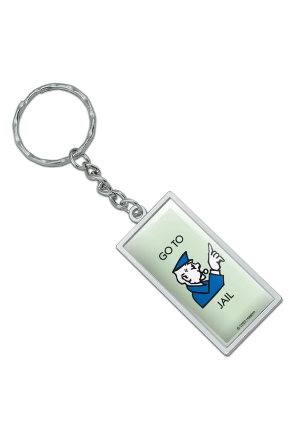 Monopoly Go To Jail Rectangle Keychain in Chrome Plated Metal