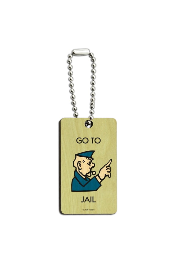 Monopoly Go To Jail Wood Wooden Rectangle Keychain Key Ring