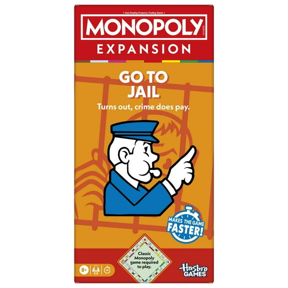 Monopoly Go to Jail EXPANSION, Add to Classic Monopoly Game, Family Games for Kids Ages 8 and up, 40 Mins