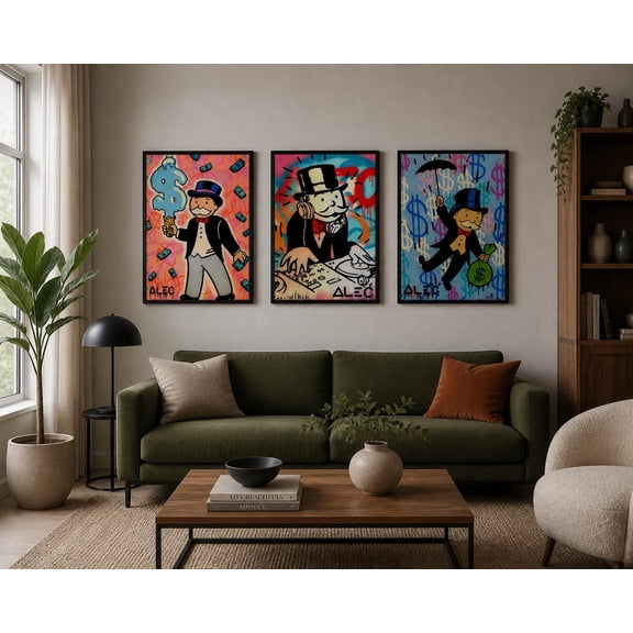Monopoly Graffiti Art Print Set Money Wall Decor Luxury Finance Set