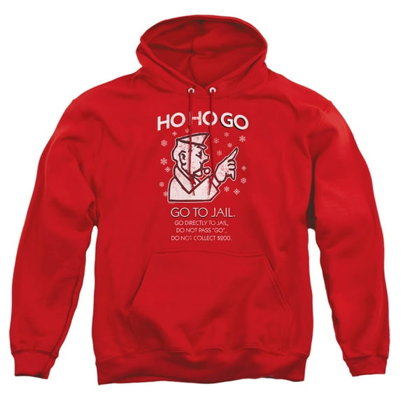 Monopoly Ho Ho Go To Jail Christmas Adult Pull-Over Hoodie, Red, Medium