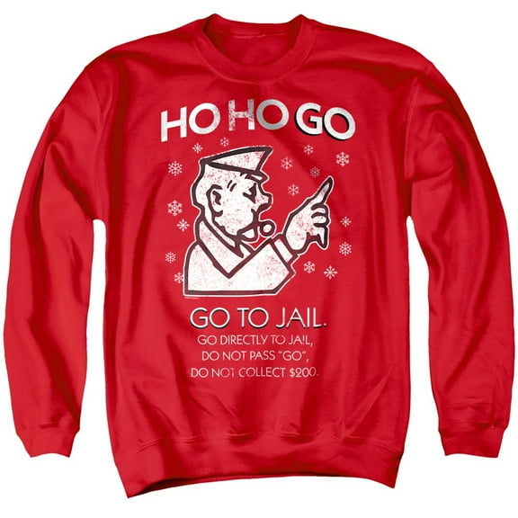 Monopoly Ho Ho Go To Jail Christmas Unisex Adult Crewneck Sweatshirt, Red, Medium