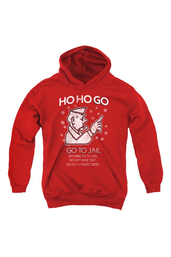 Ho Ho Go To Jail Christmas Youth Kids Boy/Girls Pull-Over Hoodie, Red, Large