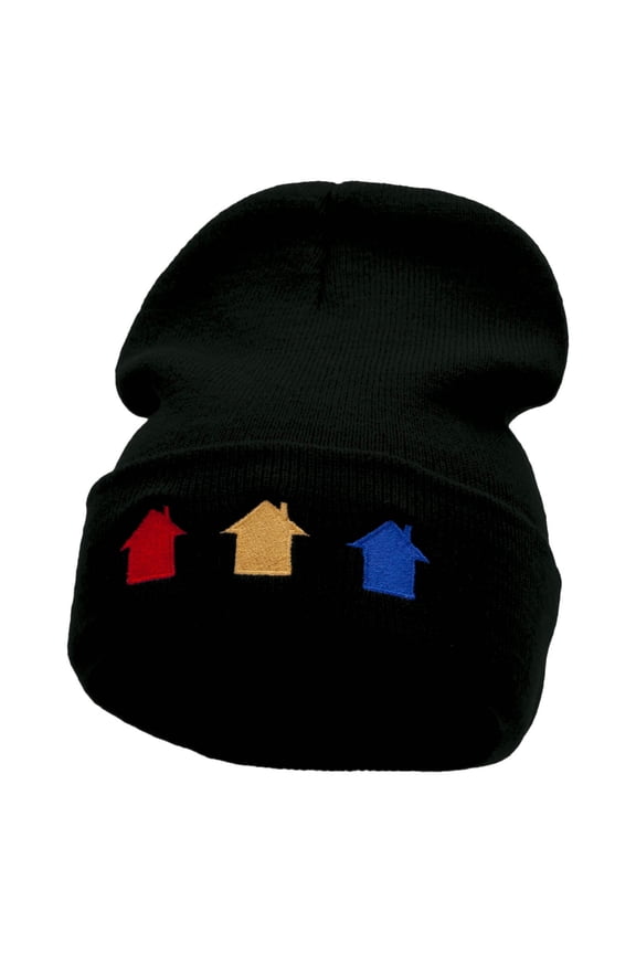 Monopoly Houses Embroidered 12 inch Acrylic Cuffed Long Beanie - Black OSFM