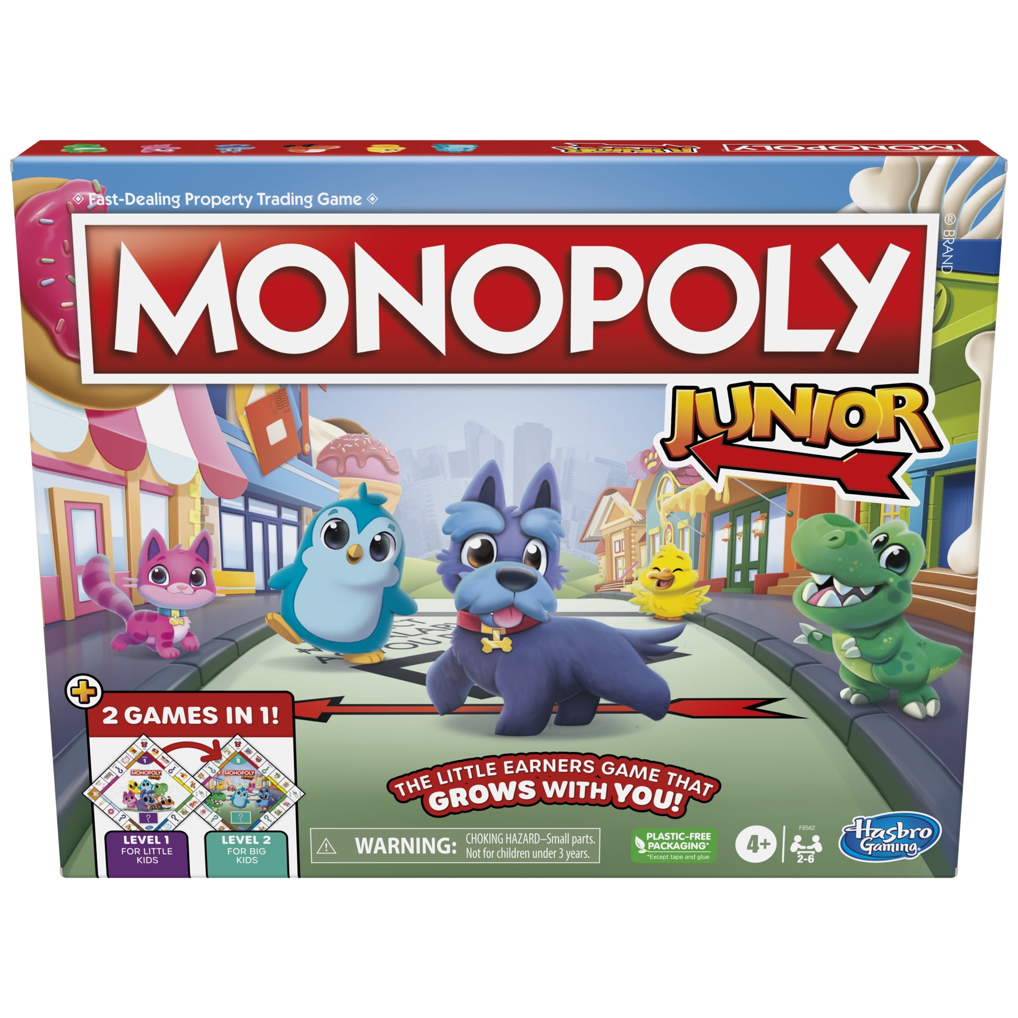 Monopoly Junior Board Game, 2-Sided Gameboard, 2 Games in 1, Monopoly Game for Ages 4+