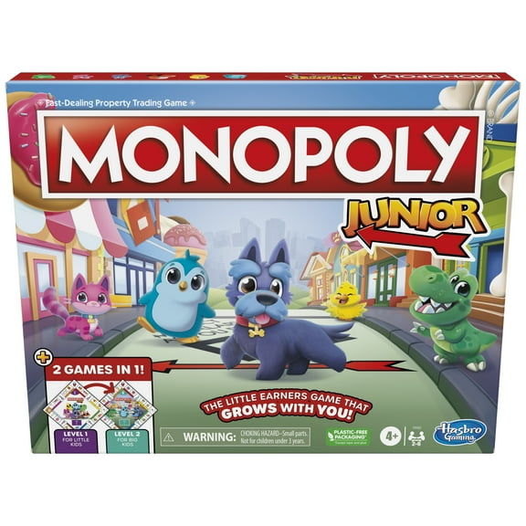 Monopoly Junior Board Game, 2-Sided Gameboard, 2 Games in 1 for Kids, Ages 4 and up