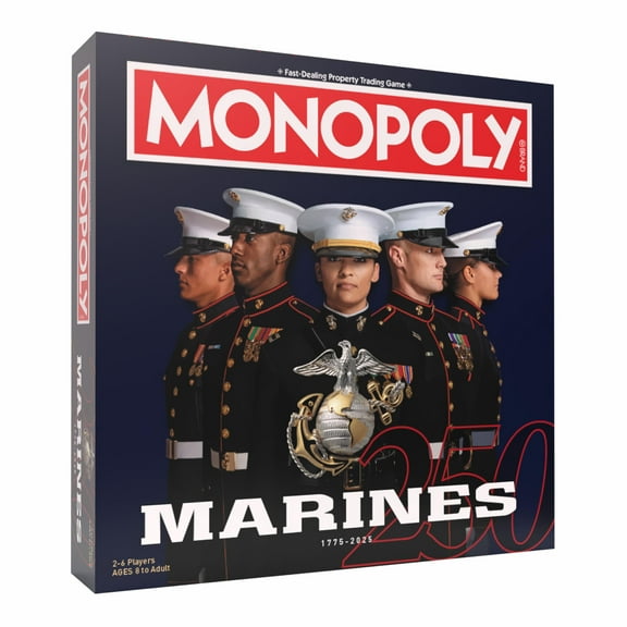 Monopoly: Marines 250th Anniversary Edition, Celebrate 250 Years, Buy Bases Worldwide and Upgrade with Tents & Barracks, Play as Tokens: Combat Boots, Bulldog, & More, Officially Licensed Merchandise
