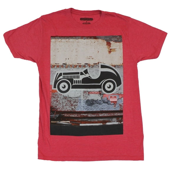 Monopoly Mens T-Shirt - Car Game Piece Graffiti on Distressed Wall Image (Large)